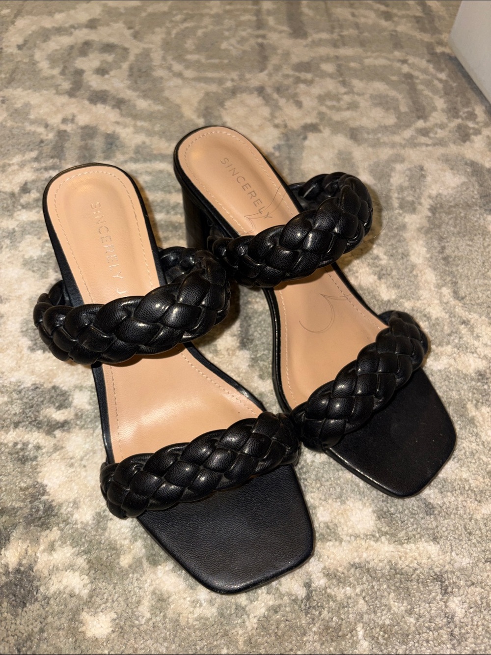 Sincerly Jules Black Braided Dual-Strap Slide Heels